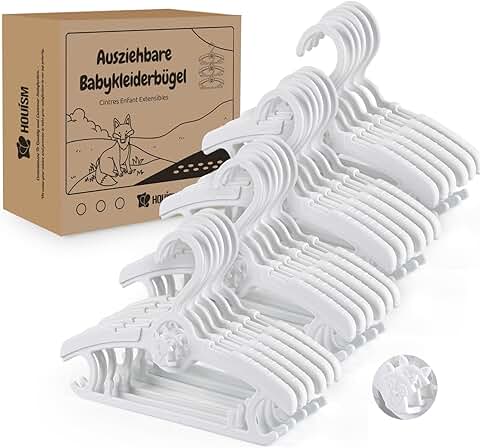 HOUISM 24 Perchas de ropa para Niños, Perchas Ajustables para Bebés con Ganchos Apilables y Gancho a Prueba de Viento, Perchas Extensibles Antideslizantes para Recién Nacidos a Escolares  
