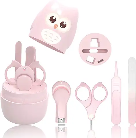 HyAdierTech Juego de Cortaúñas para Bebé - Juego de Pedicura para Bebé - Kit de aseo para Bebé - Juego de Cuidado para Guardería con Tijera de Seguridad + Lima para Uñas + Pinzas (rosado)  