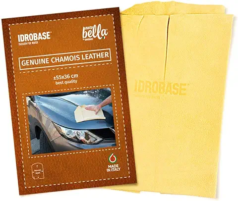 IDROBASE Gamuza Coche de Piel de Ciervo 550x360mm. Toalla Secado Coche - Gamuza de Piel para Limpiar Vidrios, Abrillantar el Salpicadero y Revitalizar Plásticos. Cuero Gamuza Coche Profesional  