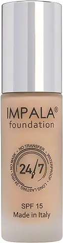 IMPALA |Base de Maquillaje 24/7 Waterproof Color Arena Beige Nº 02 | Maquillaje de Larga Duración | Con Protección Solar SPF15 | Acabado seda Elimina Imperfecciones | 30 ml  