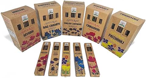 Incienso Natural Ecológico, Incienso Orgánico sin Tóxicos, Surtido de Incienso Nag Champa, Incienso de Canela, Incienso de Mirra, Incienso de Vainilla e Incienso Lavanda, Duradero y Natural(1.1)  