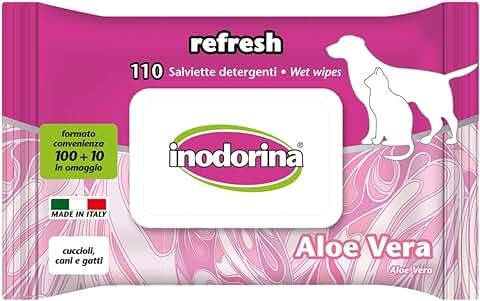 Inodorina Toallitas Desinfectantes para Perros y Gatos Aloe Vera (110 Unidades). Toallitas Húmedas de Higiene para Mascotas, Tejido Resistente Sin Alcohol, Rosa  