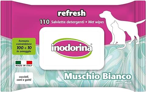 Inodorina Toallitas Desinfectantes para Perros y Gatos, Toallitas Húmedas de Higiene para Mascotas, Tejido Resistente Sin Alcohol, Color Verde  