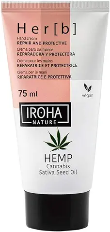 IROHA NATURE - Crema de Manos y Uñas Reparadora y Protectora con Aceite de Semilla de Cannabis. Ideal para Manos Secas y Deshidratadas  