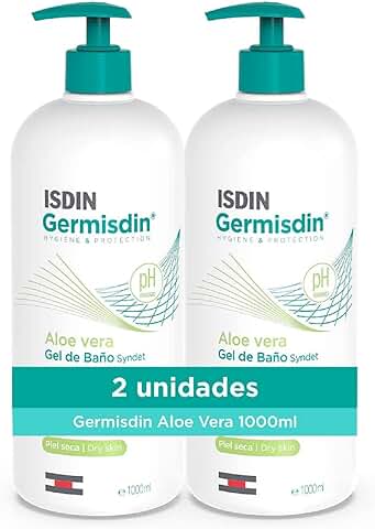ISDIN Germisdin Aloe Vera Higiene Corporal de Uso Diario Gel de Baño Syndet con Aloe Vera Recomendado para Piel Seca o con Tendencia al Picor,1 L (Paquete de 2)  