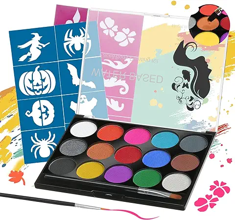 Janolia Pintura Facial, Pintura Corporal con 15 Diversas Colores, Maquillaje para Cuerpo Professionale, Pinturas Cara para Niños y Adulto, Caracterizarse en Fiestas, Halloween  