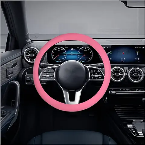 JNNJ Cubrevolante De Silicona, Funda Volante Coche Transpirable Antideslizante, Cubierta De Auto del Volante del Coche De Silicona, Protector Volante Voche Compatible con Car Truck(Rosa)  