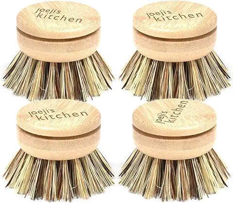 Joejis Juego de 4 Cabezales de Repuesto para Cepillo Platos de Cerdas Duras, Cepillo Cocina de Madera Ecológico con Cerdas de Fibra de Sisal, Cepillo Fregar Platos  