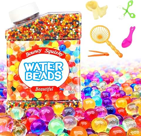 JOPHEK 50000 Piezas de Cuentas de Agua, Juego de Decoración Moderna para Floreros, Cuentas de Gel de Colores para la Decoración de Floreros, Contiene 4 Herramientas, 5 Globos  