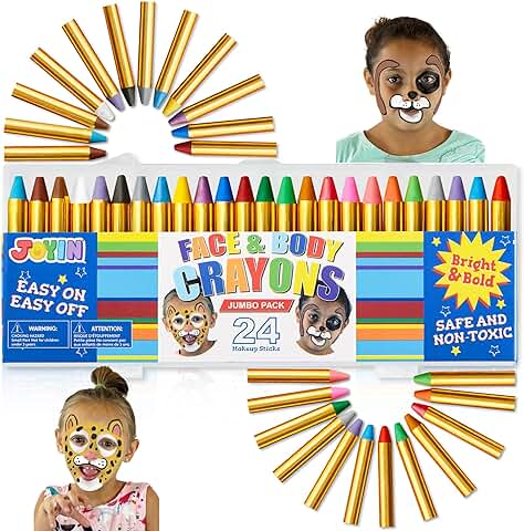 JOYIN Pinturas Cara para Niños kit, 24 Colores 7.6 cm No Tóxica Crayones Pintura Facial-Perfectos para Fiesta Carnaval, Cosplay, Pascua de Resurrección, Halloween, Navidad  