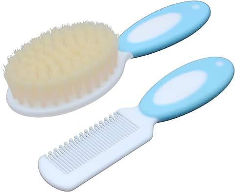 Juego de Cepillo y Peine Para Bebé, Cepillo Para Bebé Con Cerdas Naturales Suaves, Regalo Para Baby Shower (azul)  
