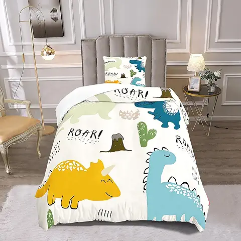 Juego de Funda Nórdica para Infantil, Juego de Ropa de Cama Súper Suave Impreso Transpirable, Lavable Durable Set de Funda Edredón 135×200 cm con 1 Funda de Almohada 80×80 cm Cuatro Dinosaurios  