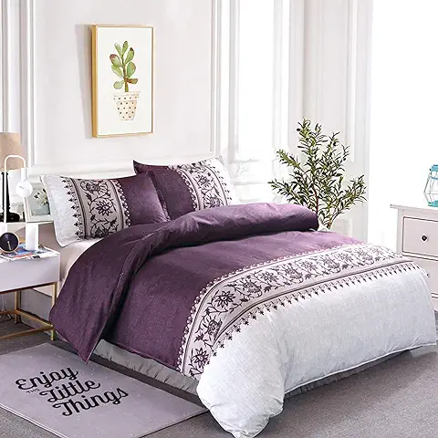 Juego de Fundas de Edredón de Color Púrpura Una Sola Funda de Edredón de Edredón Moderno con Cierre de Cremallera1 Fundas de Almohadas Juego de Cama de Lujo de Microfibra Suave 135 * 200cm  
