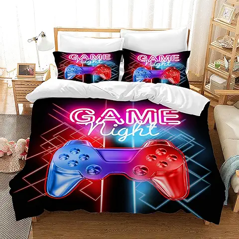Juego de Ropa de Cama Gamepad,Juego de Funda Nórdica para Jugadores para Niños,Funda Nórdica y Funda de Almohada con Estampado de Gamepad con Efecto 3D, 65x65cm (200 x 200 cm, Gamepad 04)  