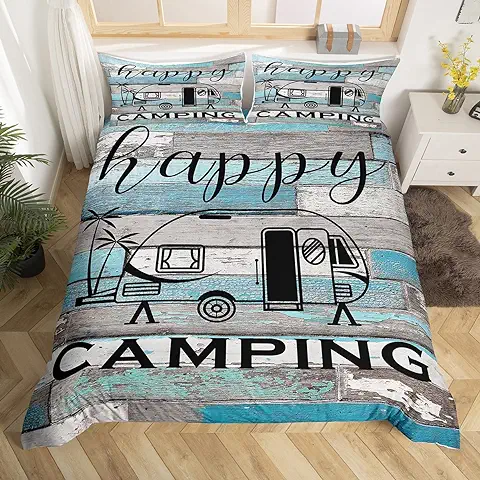 Juego de ropa de cama para Campista, Funda de Edredón Retro Rústica, para Campamentos de Verano, para Niños, Adolescentes, Adultos, Hawaii, Vacaciones, Palmera, Decoración de cama RV  