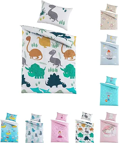 Juego de ropa de cama para Niños y Niñas | 100 x 135 cm + 40 x 60 cm | 100% Algodón Reforzado | Cremallera | Dinosaurios | Multicolor  