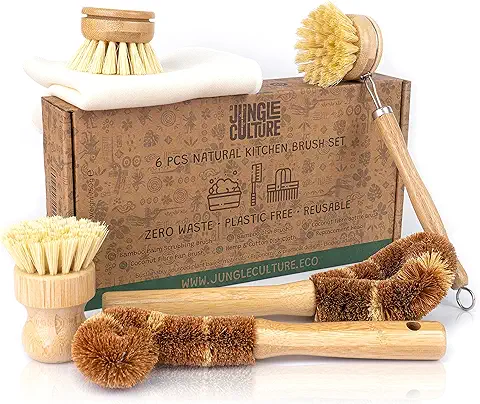Jungle Culture® 6 Cepillos Naturales para Lavar • Juego de Limpieza de Cocina de Cepillo Ecológico  