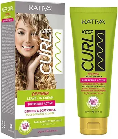 Kativa Keep Curl Definer Leave-in con Rizos Naturales o Con Permanente 200 ml |Acondicionador Pelo Rizado | Activador de Rizos Definidos y Suaves | Zumo de Kiwi y Naranja  