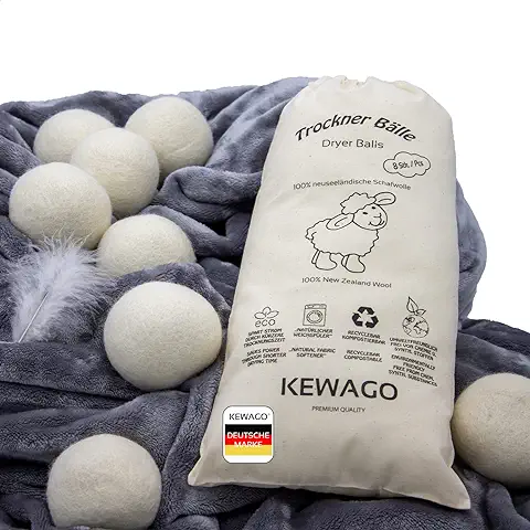 KEWAGO - 8 Bolas de Secado para Secadoras. Accesorios de Secado Sostenibles. Bolas como Suavizante Natural para tu Ropa. Hecho de 100% lana de Oveja Neozelandesa Adecuada para Chaquetas de Plumón.  