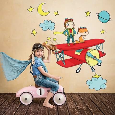 Kina - R00310 Pegatinas Pared Infantil Ecológico e Hipoalergénico Efecto Tela Suave Fábula El Principito Decoración Reposicionable Pared Habitación Niños Bebés Recién Nacidos Adhesivo Papel Pintado  
