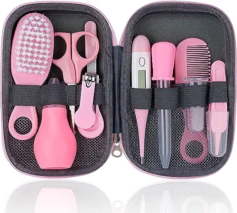 Kit de Aseo para Bebés, 10 Piezas Accesorios para Cuidado de Salud del Recién Nacido, Juego Portátil para Cuidado de Salud del Bebé con Cepillo para Cabello, Peine, Cortaúñas  