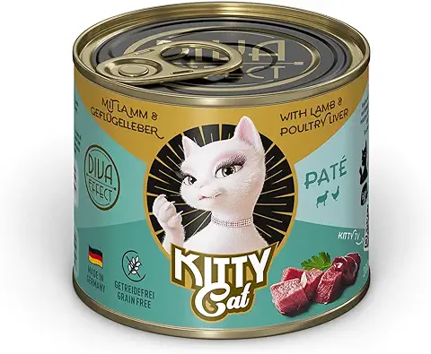 KITTY Cat Paté Cordero e Hígado de aves de Corral, 6 x 200 g, Comida Húmeda para Gatos, sin Cereales, Alimento para Gatos con Taurina, Aceite de Salmón y Mejillón de Labios Verdes, Pienso Completo con  
