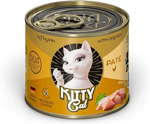 Kitty Cat Paté Pollo, 6 x 200 g, Comida Húmeda para Gatos, sin Cereales, con Taurina, Aceite de Salmón y Mejillón de Labios Verdes, Pienso Completo con Alto Porcentaje de Carne, Fabricado en Alemania  