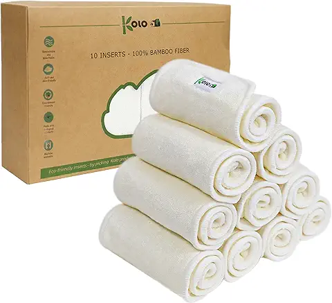 KOLO - Kit de 10 Insertos para Pañales Lavables- 100% Bambú 4 Capas Reutilizables y Lavables. Insertos Ecológicos, Suaves y Super Absorbentes para los Pañales de tela  