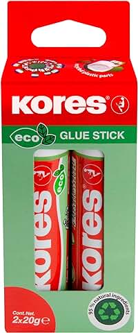 Kores - Pegamento Ecológico, Adhesivo Fuerte, Seguro y no Tóxico para Manualidades y Manualidades, Respetuoso con el Medio Ambiente, Paquete de 2 x 40 g  