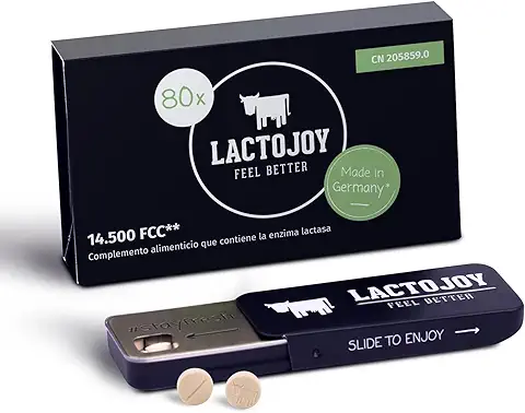 LactoJoy Pastillas de Lactasa 14.500 FCC I Tratamiento de Comprimidos para Intolerancia a la Lactosa I Digestión de la Leche, Queso I Capsulas de Enzimas Digestivas I Vegano I 1 x 80 Caps  