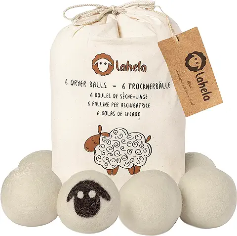 LAHELA. 6 Bolas XXL para Secadora. Colada Suave y Ahorro Energético. Alternativa Ecológica al Suavizante para Secar Ropa. 100% lana de Merino Natural, sin Productos Químicos ni Plásticos. Elaboradas a mano en Nepal con Condiciones Laborales Justas  