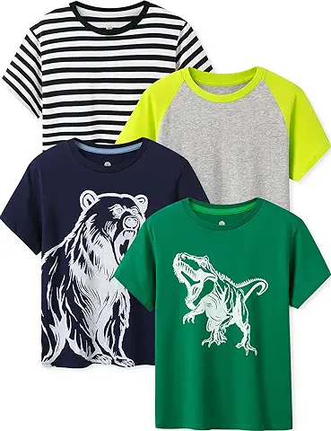 LAPASA Camiseta Niño & Niña (Pack de 4) Camisetas Manga Corta Blanca y Multicolores Unisex 100% Algodón Verano Colegio K01  