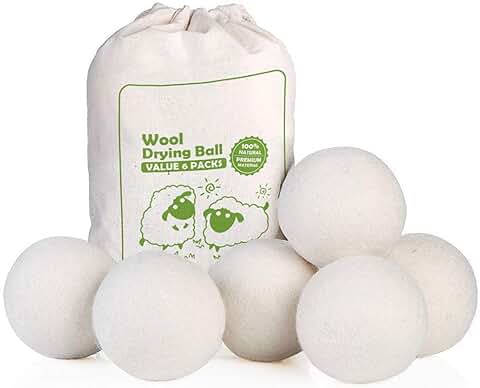 LAPONO Bolas Secadora de Lana 6 Piezas Pelota Secado Lavadora Ecologica Wool Dryer Balls Antiarrugas Pelotas de Secar Ropa Reutilizable Suavizante Naturales Bola para Tumble Lavarropas y Secador  