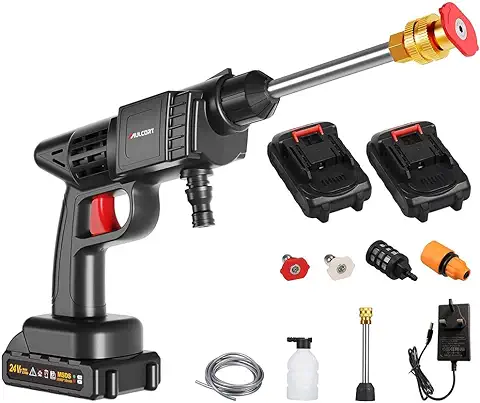 Lavadora a Presión Inalámbrica, 50PSI Limpiador Portátil de Mano con Batería y Cargador 24V 1500mAh, Recargable Lavadora Eléctrica para Lavar Autos, Regar Flores  