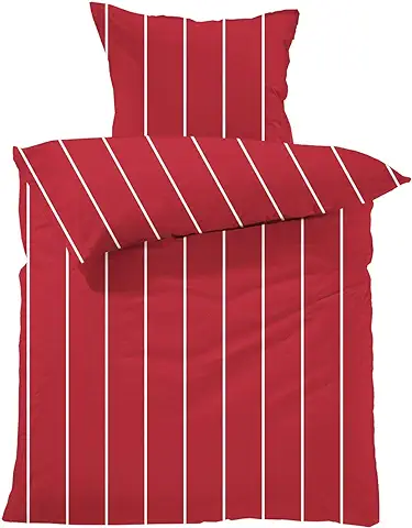 Lavea Juego de ropa de cama Andrea 135 x 200 cm + 80 x 80 cm. Diseño: Rayas Finas. Color: Rojo. 100% Algodón. Con Cremallera. Certificado GOTS/BIO.  