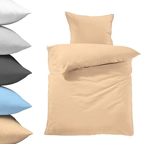 Lavea Juego de ropa de cama de 155 x 220, 2 Piezas, Capuchino, Serie Jasmin, Suave y Acogedora, 1 Funda Nórdica y 1 Funda de Almohada de 80 x 80 cm, Juego de ropa de cama para todo el año  