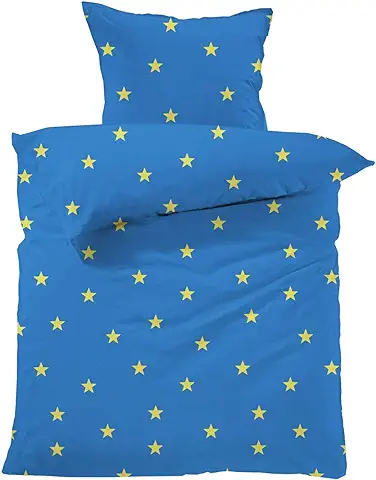 Lavea Linus Kids - Juego de ropa de cama Infantil (100 x 135 cm + 40 x 60 cm), Diseño de Estrellas, Color Azul, 100% Algodón, con Cierre de Cremallera, Certificado GOTS/BIO  