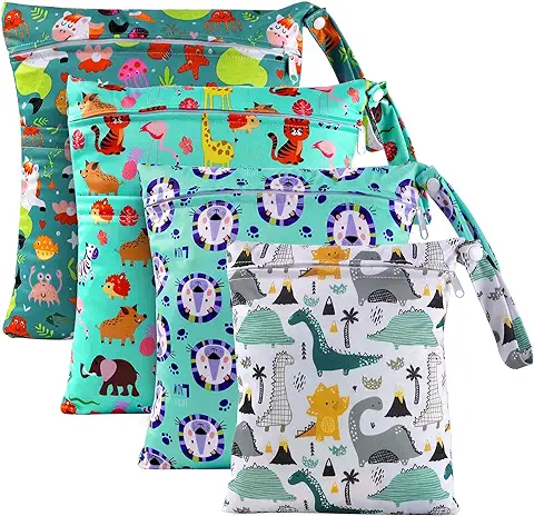 LEADSTAR Bolsa Pañales Impermeable para Bebe, 4 PCS Wetbag Reutilizable Lavable Organizador de Tela Ropa para Guardería y Colegio de Maquillaje de Colgar Viajes Playa Piscina Gym con Cremallera  