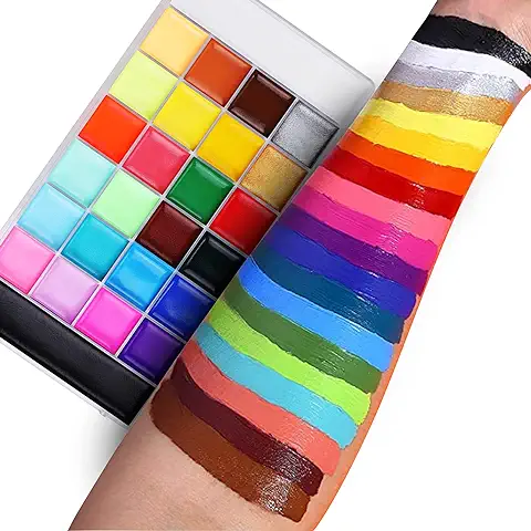 Lictin Pinturas Cara y Corporales-26 Colores+10 Cepillos,Pintura Facial Corporale Seguro y Saludable Pintura Facial Lavable para Arte Fiesta de Halloween,Cumpleaños,Navidad,Vestido Paleta de Belleza  