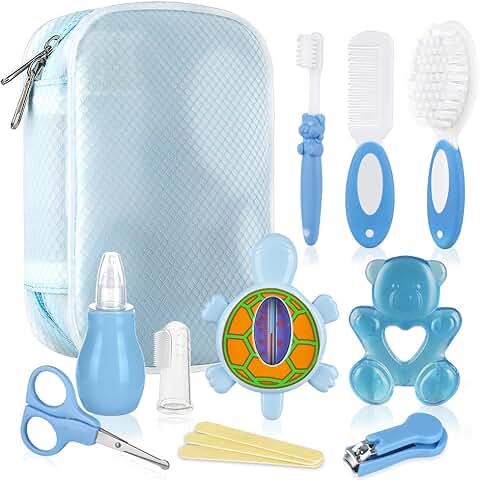 Lictin Set para Cuidado del Bebé - 10 Piezas Kit de Aseo para Bebés con Peine, Cepillo de Dientes de Dedo para Viaje y el Uso Diario, Saludable y Seguro, Verde  