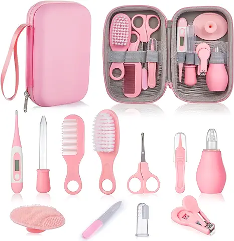 Lictin Set para Cuidado del Bebé -12 Piezas Kit de Aseo para Bebés ，Productos para Bebés, kits de Puericultura para Viaje y el Uso Diario (Rosa)  