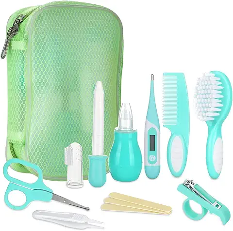 Lictin Set para el Cuidado del Bebé-10 Pcs Kit de Aseo Conveniente para Bebé con Sondas de Temperatura de alta Precisión, Cepillo de Dientes de Dedo, Ideal para Viajar y para el día a día  
