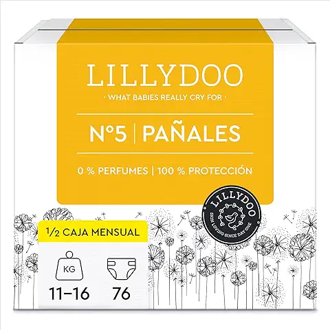 LILLYDOO Pañales Respetuosos con la Piel, Tamaño 5 (11-16 kg), caja de Medio mes (76 Pañales) (FSC Mix)  