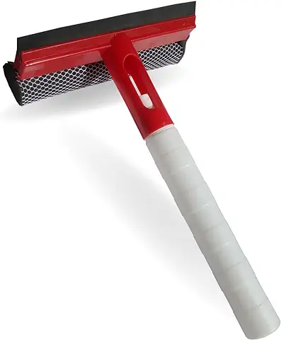 Limpia Cristales 3en1 Rasqueta de Goma+Esponja Limpiadora +depósito para Rellenar con Líquido Limpiador. Limpiacristales Multiusos para el Hogar, Coche u Oficina. (Rojo)  