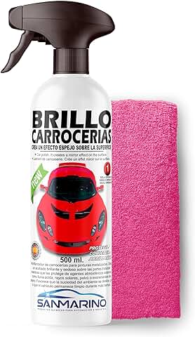 LIMPIARCOCHE.COM SANMARINO Brillo CARROCERÍAS Efecto Espejo con Pistola 500 ML. + BAYETA Microfibra  