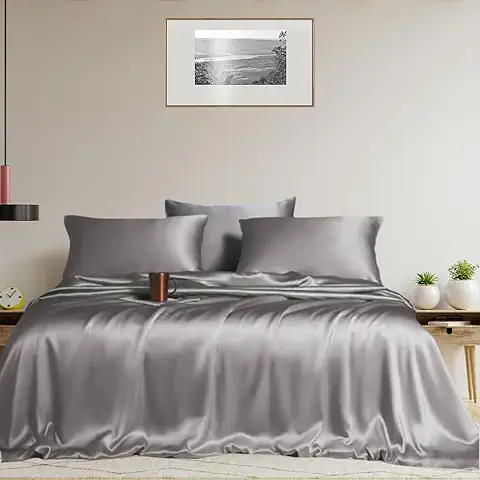 LINENWALAS Juego de Sábanas 100% seda de Eucalipto, Sábanas Refrescantes de lujo de Tencel Lyocell más Suaves que la ropa de cama de Algodón Egipcio, Satén Natural que Absorbe la Humedad,  