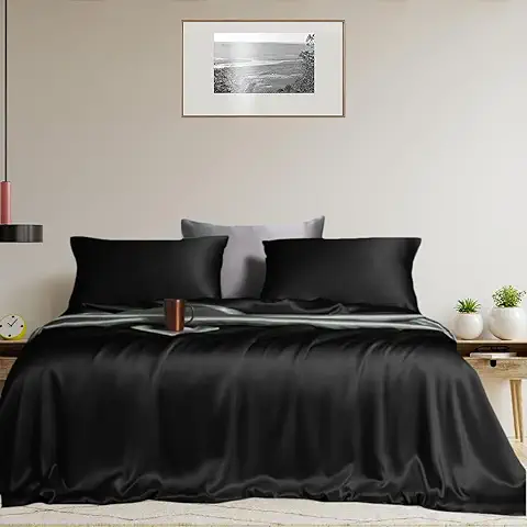 LINENWALAS Juego de Sábanas 100% seda de Eucalipto, Tamaño Doble, Sábanas Refrescantes de lujo Tencel Lyocell más Suaves que la ropa de cama de Algodón Egipcio, Absorben la Humedad, Hipoalergénicas  