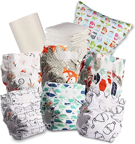 Littles & Bloomz Pañal Reutilizable para Bebé, con Velcro Estándar, 6 Pañales + 6 Entredós, 1 Forro de Bambú Desechable, 1 Bolsa de Pañales Húmedos, 606VM6  
