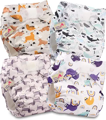 Littles and Bloomz - Pañal Reutilizable para Bebé con Velcro, 4 Pañales, FLV2-0401  