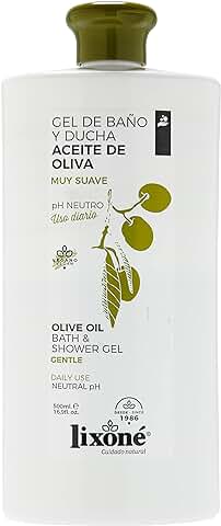 Lixoné - Gel de Ducha Natural de Aceite de Oliva 500 ml | Gel de Baño Hidratante para Piel Seca | Acción Calmante y Protectora | Jabón Vegano y de PH Neutro para Uso Diario  